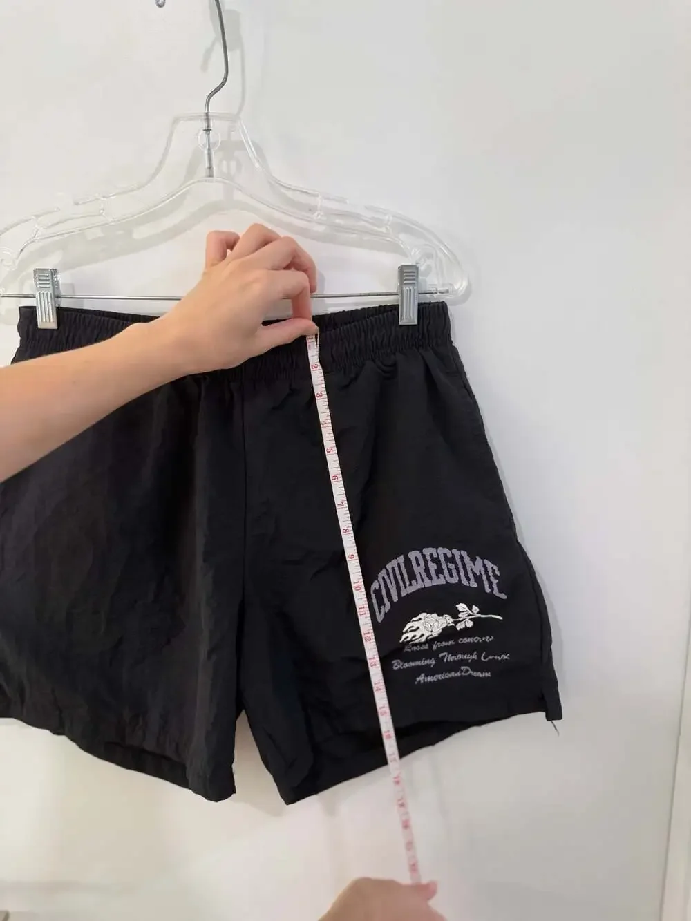 Civil Regime Men's Black Nylon Athletic Graphic Shorts with Rose Print